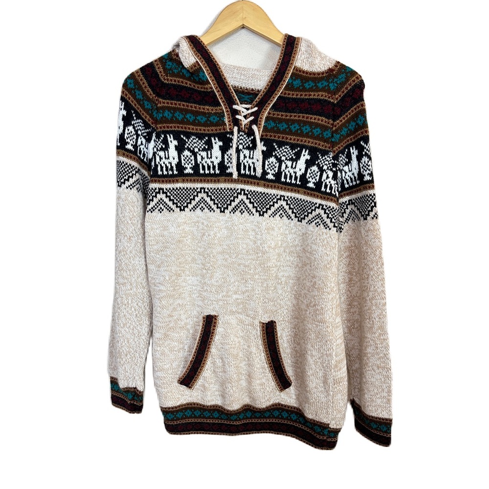 Genuine Alpaca Knitted Hooded‎ Sweater Southwestern Women’s Small